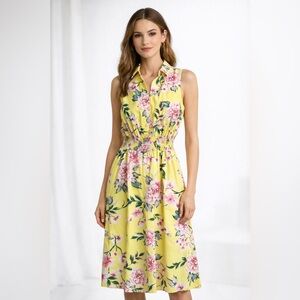 Eliza J Yellow Floral Sleeveless Midi Dress size 6